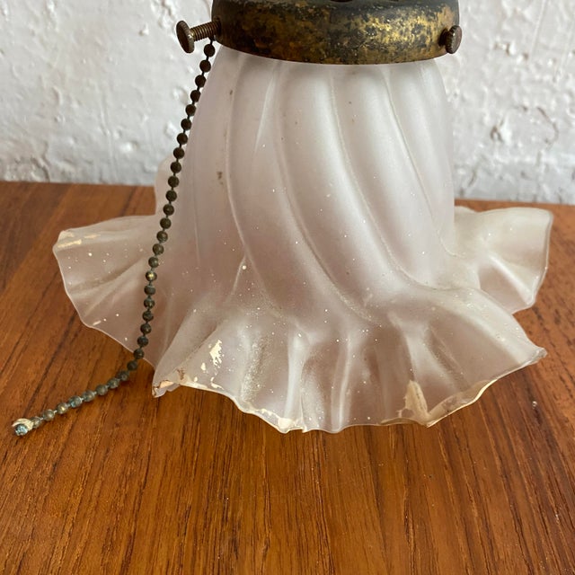 Early 20th Century Antique Industrial Brass Wall Sconce With Frosted Ruffle Shade For Sale - Image 5 of 11