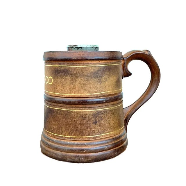 Mid-Century Modern Mid-Century Leather & Porcelain Ceramic Tobacco Pot, 1950s For Sale - Image 3 of 13