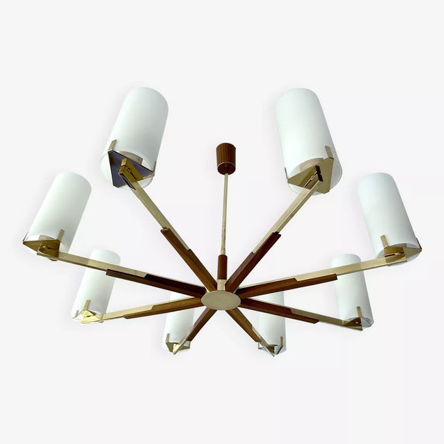 Mid-Century Modern Large Scandinavian Glass and Teak Pendant Light, 1960s For Sale - Image 3 of 15