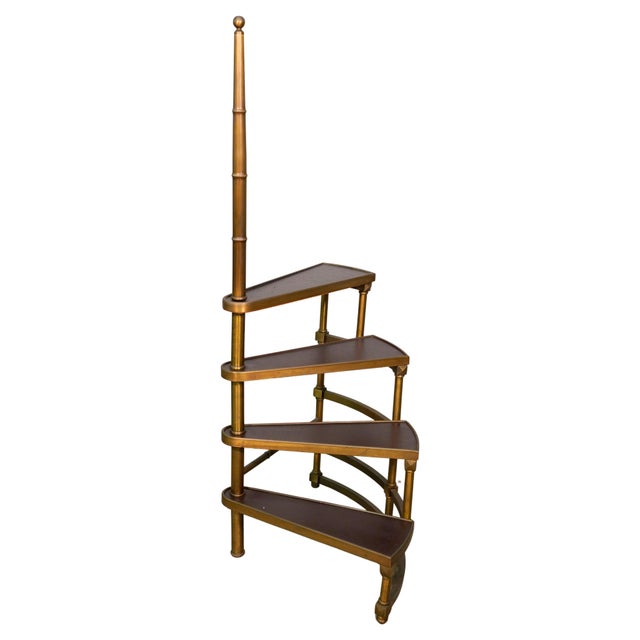 Metal English Brass and Leather Library Steps For Sale - Image 7 of 8