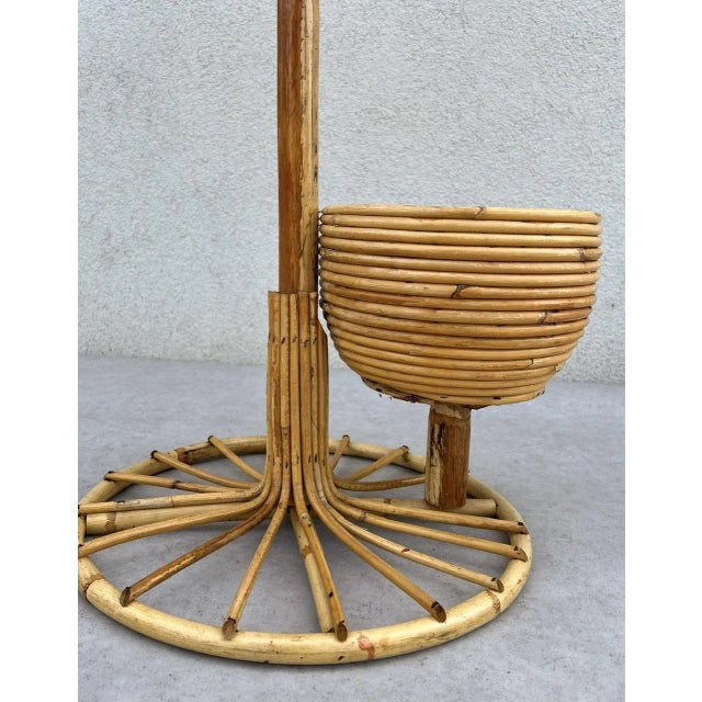 Rattan Bamboo Plant Holder on Stand, 1970s For Sale - Image 6 of 9