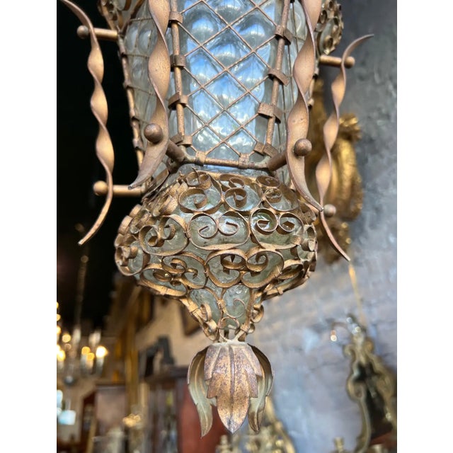Late 19th - Early 20th Century Venetian Handblown Glass and Iron Lantern For Sale In Richmond - Image 6 of 7
