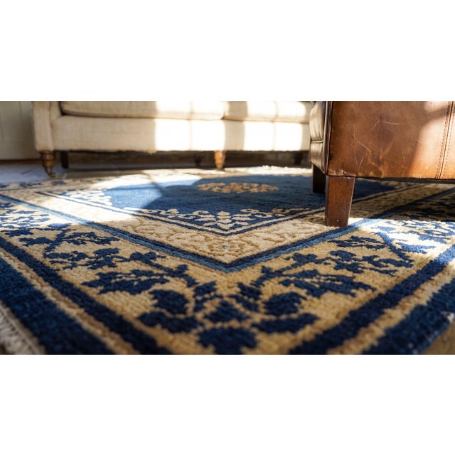 1920s Navy Blue Floral Medallion Antique Chinese Peking Rug 2' 7'' X 4' 2'' Wool Knotted Carpet For Sale - Image 13 of 14