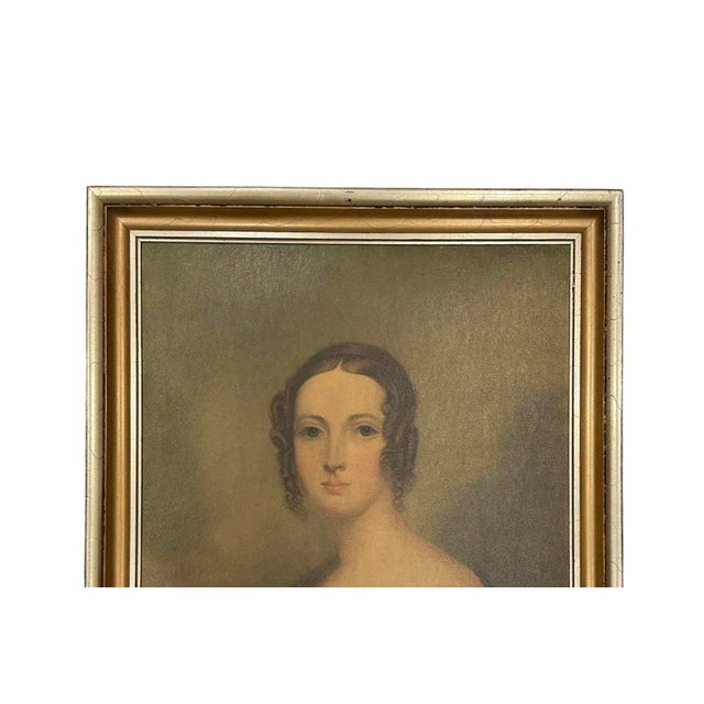 English Vintage Gilt Framed Portrait Painting Print on Board of a 19th Century Woman Titled "Unknown Portrait of a Lady" by Thomas Hargrave For Sale - Image 3 of 6