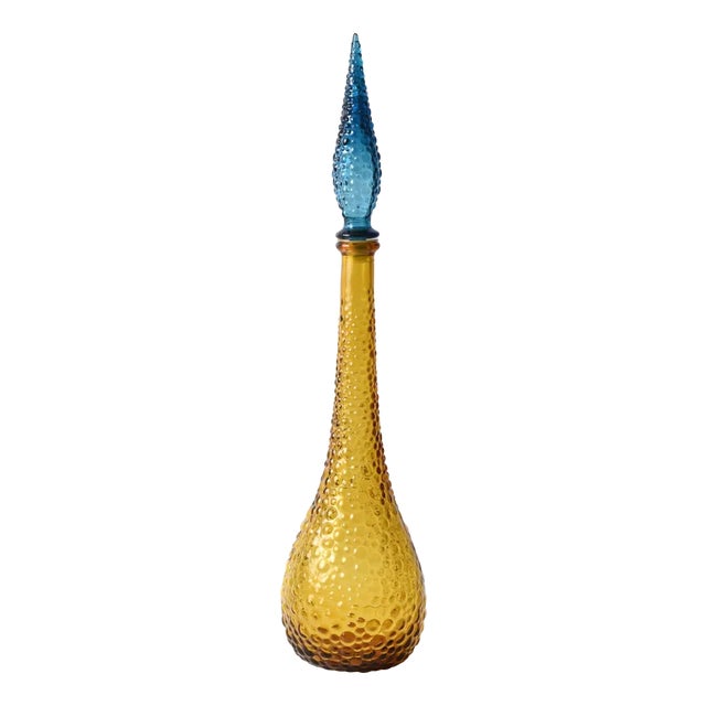Vintage Italian Amber and Blue Glass Genie Bottle, 1950s For Sale