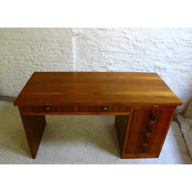 Small Art Deco Cubist Desk in Walnut Veneer, Belgium, 1930 For Sale - Image 12 of 16