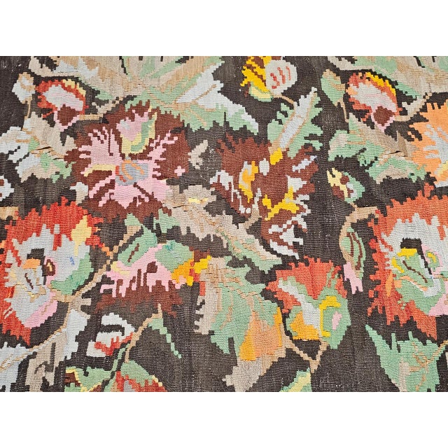 Tribal Vintage Caucasian Karabagh Kilim Runner, Handwoven Wool, Allover Floral Pattern, Brown & Tan, 5x11 For Sale - Image 3 of 16