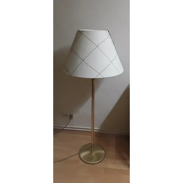 Metal Vintage German Height-Adjustable Swivel Floor Lamp in Brass with Handmade Fabric Shade from Holtkötter For Sale - Image 7 of 11