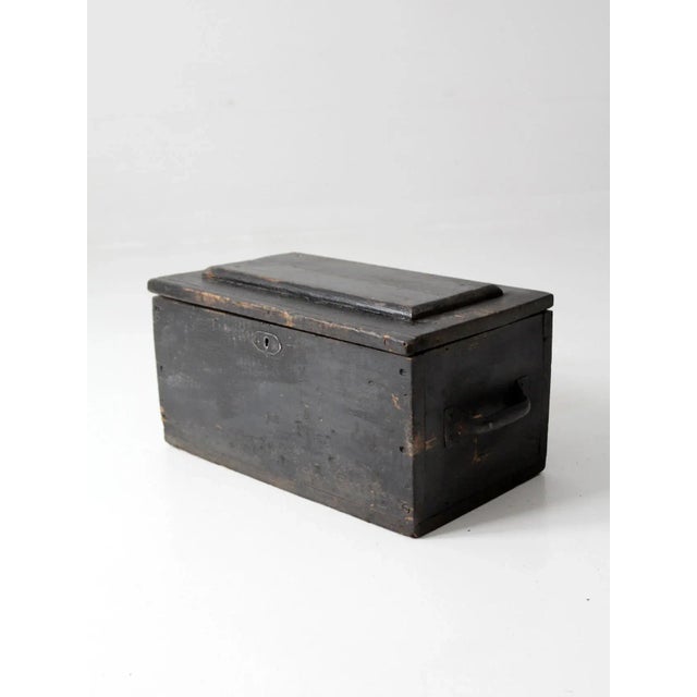 Wood Vintage Black Wooden Tool Box For Sale - Image 7 of 11