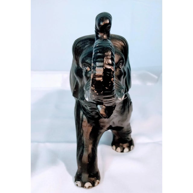 Vintage extra large glossy Sylvac (English Company) black elephant figurine model no 769 from 1930s, Pottery elephant with...
