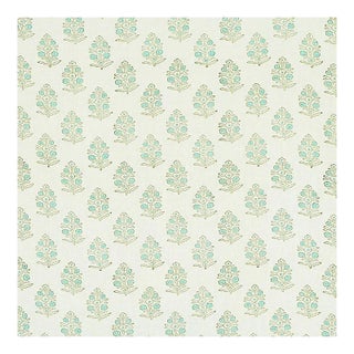 Schumacher Aditi Hand Blocked Print Fabric in Green For Sale