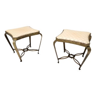 Vintage Skai and Golden Metal Poufs by Pierluigi Colli, Italy, 1950s, Set of 2 For Sale