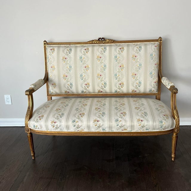 Exquisite 19th century French antique 5-piece salon set. Louis XV style , hand carved solid wood frame, hand gold leaf...