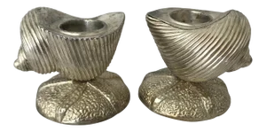 Towle Silver Sea Shell and Sand Dollar Shaped Candle Holders - a Pair