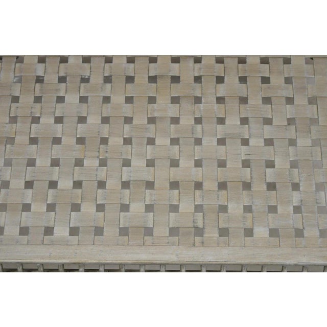 Late 20th Century Decorator Wrought Iron Scrolling French Country Style Gray Lattice Bench For Sale - Image 11 of 12
