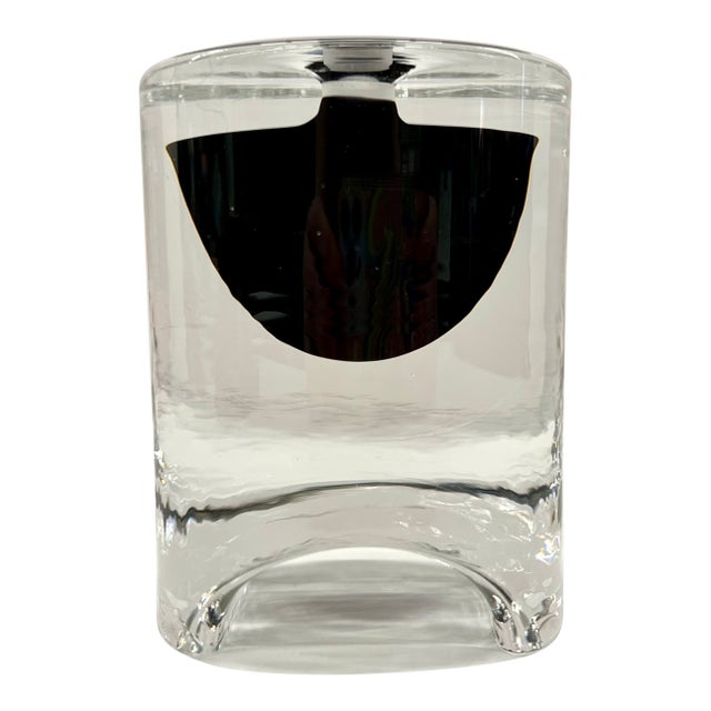 Signed Studio Art Glass Perfume / Scent Bottle – “Brad & Grundy” ©1990 – Minimalist Clear + Black – With Stopper For Sale