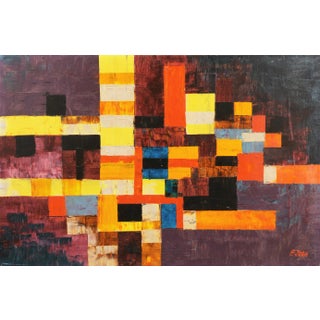 Abstract in Coral and Aubergine For Sale