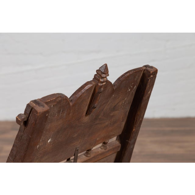 Antique Indian Rustic Low Seat Wooden Chair with Carved Rosettes and Twine Seat For Sale In New York - Image 6 of 12