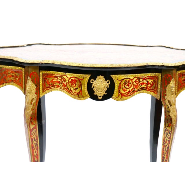 Bronze Antique French Continental Bronze Ormolu Mounted Boulle Style Desk/Center Table For Sale - Image 8 of 12