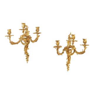 Pair of French Louis XV Gilt Bronze (Ormolu) Sconces, Circa 1740 For Sale