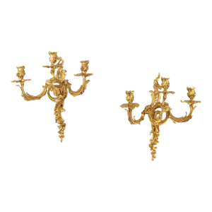 Pair of French Louis XV Gilt Bronze (Ormolu) Sconces, Circa 1740