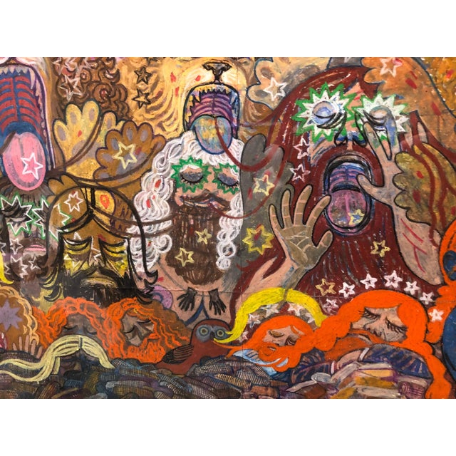Folk Art Alex O'Neal, the Mean Hippies (Drawing With Rattlesnake Warrior and Red Rebels) Outsider Art For Sale - Image 3 of 5