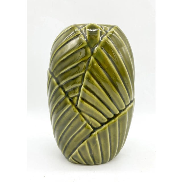 Late 20th Century Vintage Boho Chic Green Ceramic Leaf Vase For Sale - Image 5 of 9