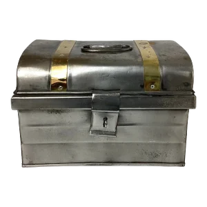 Late 19th Century Victorian French Travel Box Tin With Brass Straps