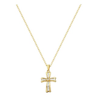 Small Baguette Diamond Cross Necklace For Sale