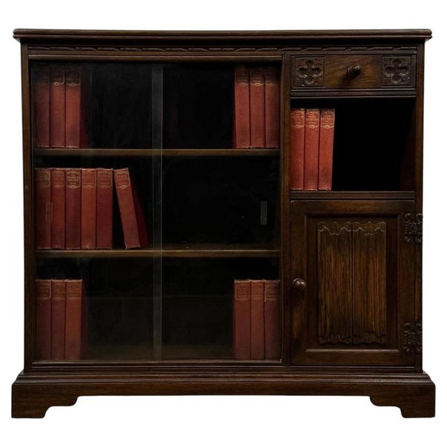 Antique Early 20th Century English Linenfold Oak Bookcase For Sale - Image 14 of 14