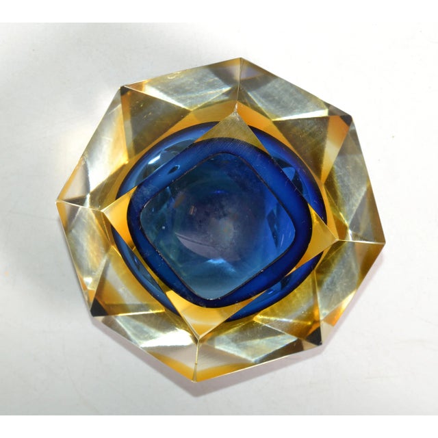 工芸品 Vetri Murano Ashtray VINTAGE MURANO AQUA BLUE AND CLEAR PINCHED RIM GLASS ASHTRAY