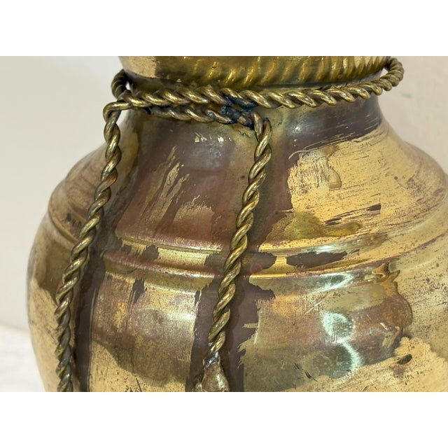 Vintage Italian Hollywood Regency Style Hammered Brass Tassel Vase For Sale - Image 12 of 12