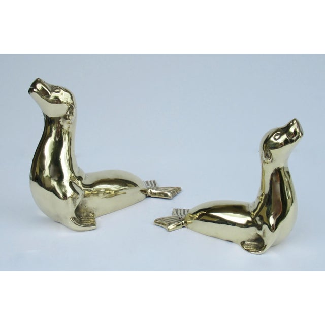 1960s Vintage C.1960's Polished Brass Pair of Seals, Decorative Accents, And/Or Bookends -2 Pieces For Sale - Image 5 of 12