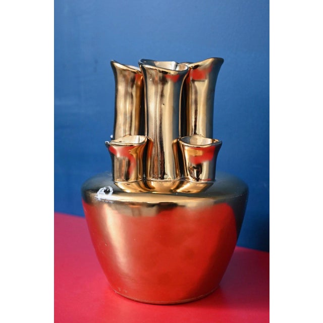 Dutch Gold-Plated Ceramic Multi-Flower Vase, 1990s For Sale - Image 4 of 9