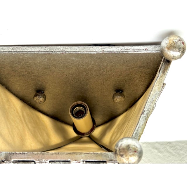 Paul Ferrante Vintage Art Deco Style Sconce, Iron and Silver Gilt Wall Light For Sale - Image 9 of 11