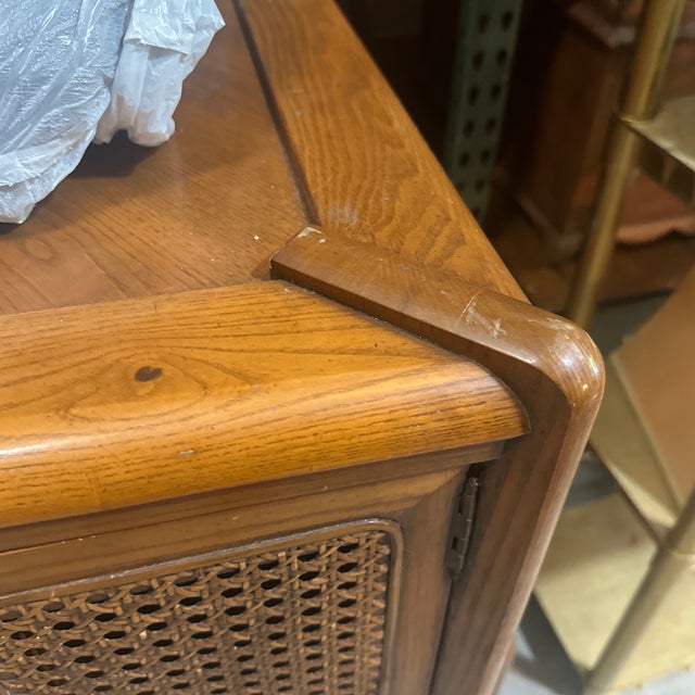 Pair of Vintage Wooden Mid-Century End Tables With Caned Accents and Deep Storage For Sale In Atlanta - Image 6 of 6