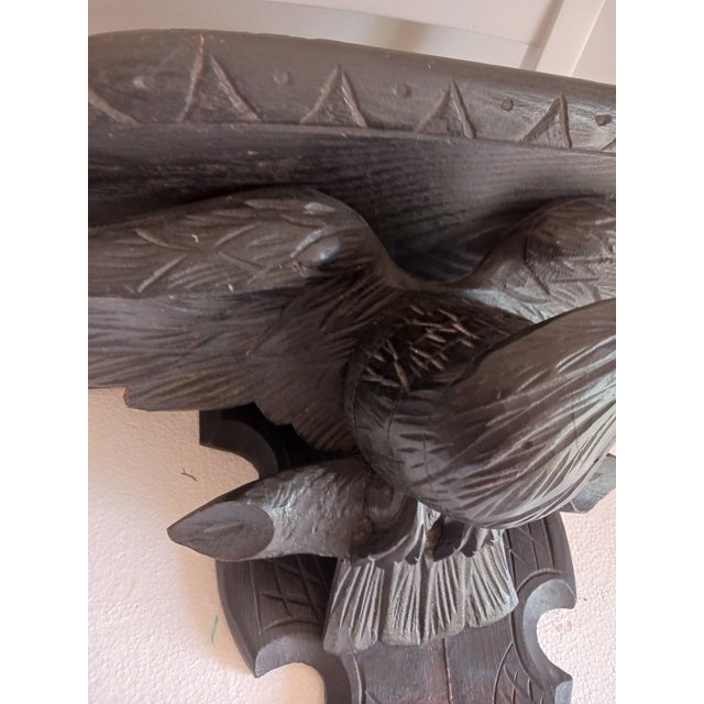 Rustic European Eagle Wall Bracket Antique Black Forest Carved Glass Eye For Sale - Image 3 of 11