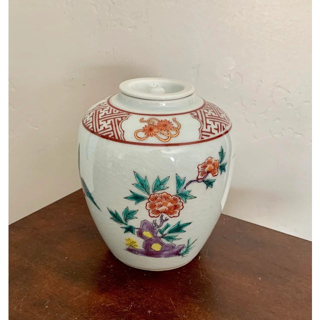Mid 20th Century Vintage Chinoiserie Cracked Finish Gilt Vase With Hand Painted Floral and Bird Design For Sale - Image 5 of 5