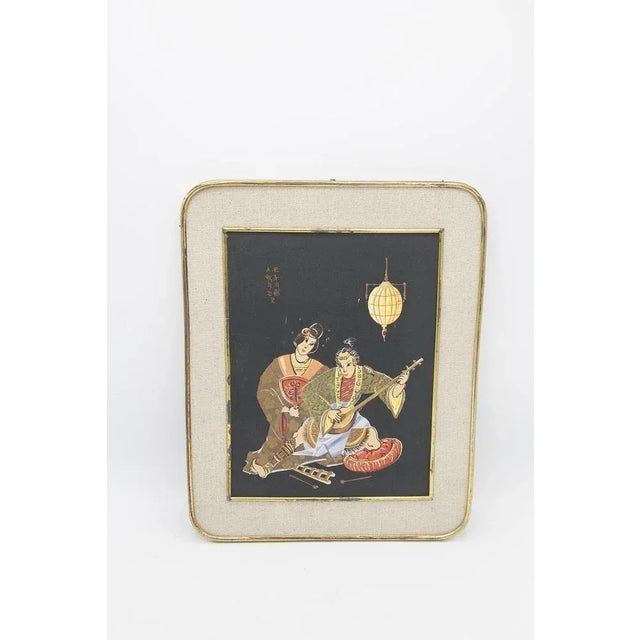 Gold Framed Japanese Print Depicting Romantic Serenade, Early 1900s For Sale - Image 8 of 8