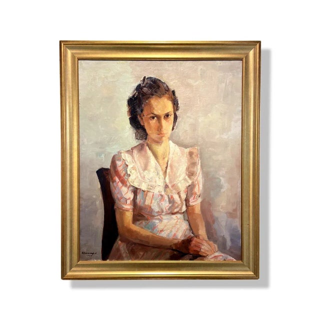 1977 French Portrait Oil Painting of a Young Woman Signed Henri Descamps, Framed For Sale In New York - Image 6 of 6