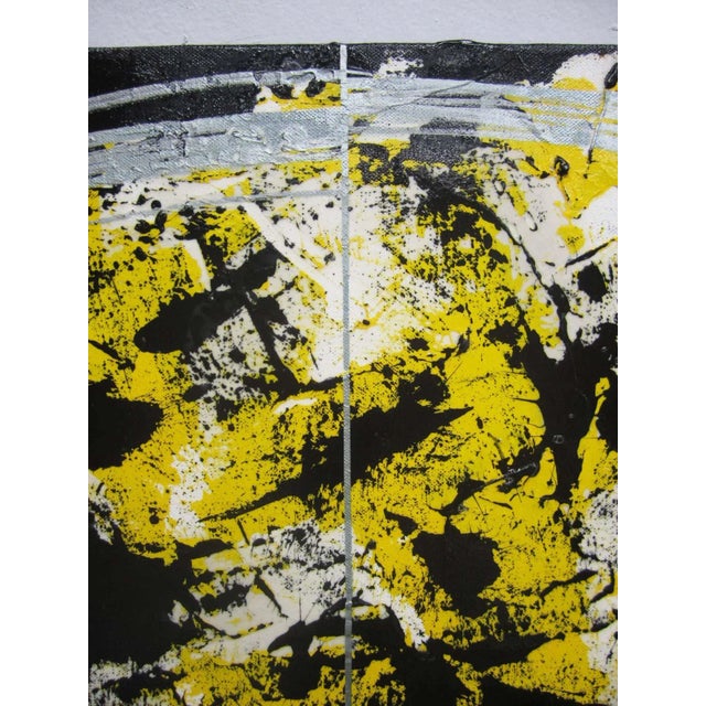 Acrylic painting of a stylized mandala in yellow ( part of the serie of 2) by artist Gerald Campbell dating from the late...