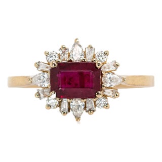 6x4mm Mozambique Ruby and Natural Diamond Ring in Solid 14k Yellow Gold, Size 6.75 For Sale