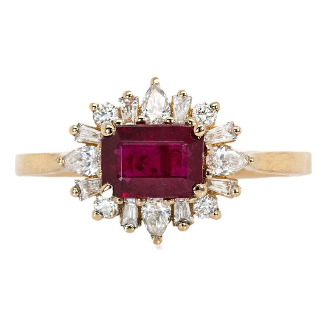 6x4mm Mozambique Ruby and Natural Diamond Ring in Solid 14k Yellow Gold, Size 6.75 For Sale