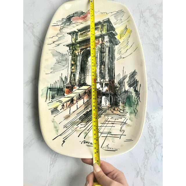 Hand Painted Vintage Italian Pottery Arch of Trajan in Ancona Wall Plate For Sale - Image 4 of 12