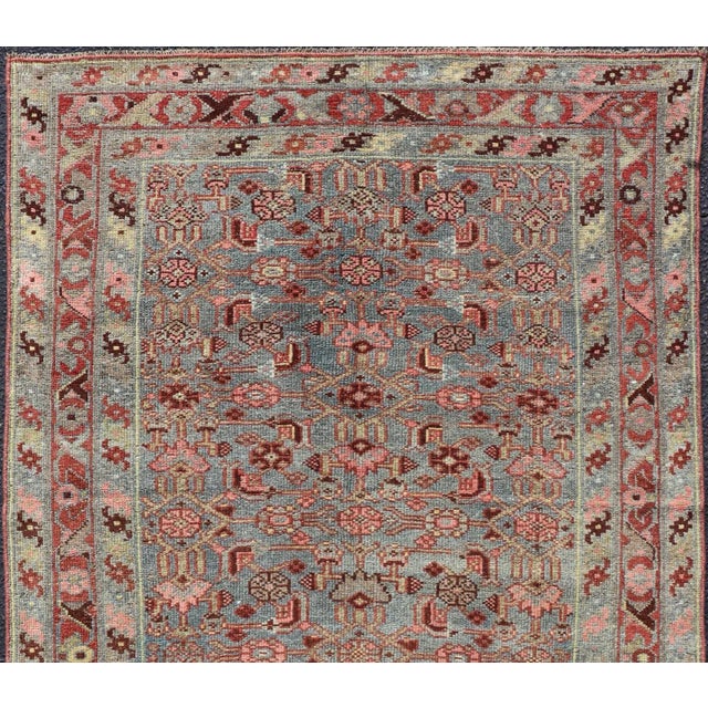 Measures: 3'2 x 6'3 Antique Persian Kurdish Rug in Blue, Green, Brown, and Soft Red. Keivan Woven Arts / rug...