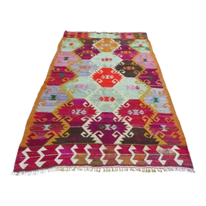 Mid 20th Century Vintage Multicolor Turkish Kilim Boho Area Rug