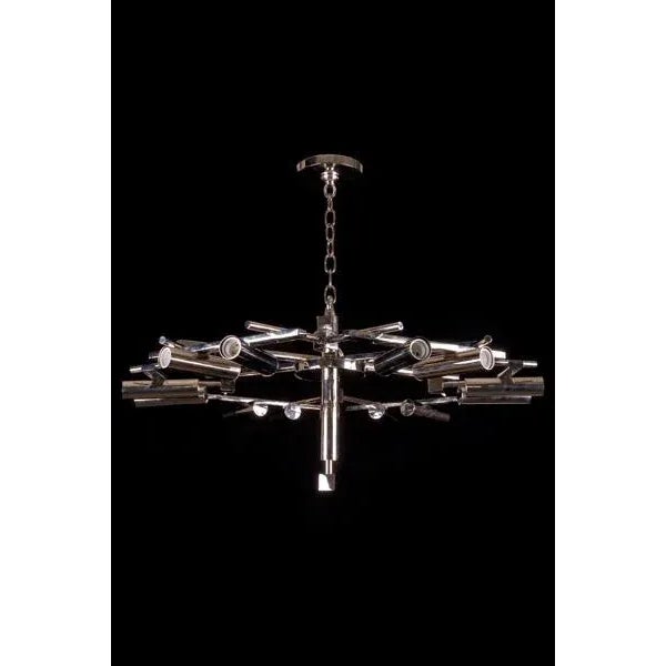 Moderne style chandelier, shown in NICKEL FINISH.
