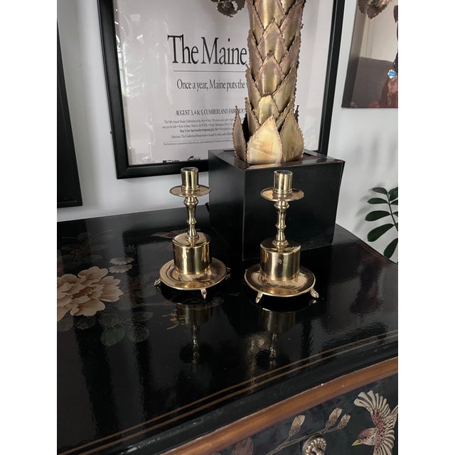 Mid 20th Century Nautical Brass Candlestick Holders-a Pair For Sale In Houston - Image 6 of 10