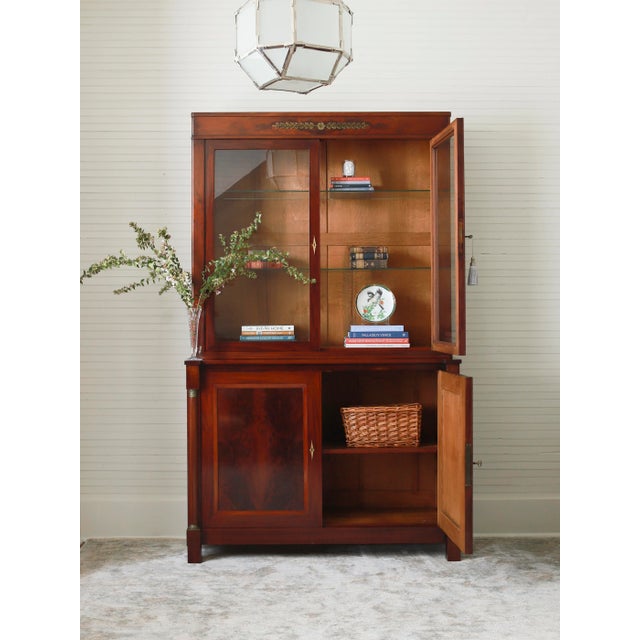 Brown 19th Century French Empire Walnut and Burlwood Display Cabinet, Library Vitrine #2 For Sale - Image 8 of 12
