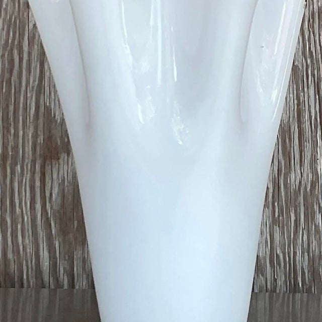 Vintage Pleated White Glass Vase For Sale - Image 11 of 11
